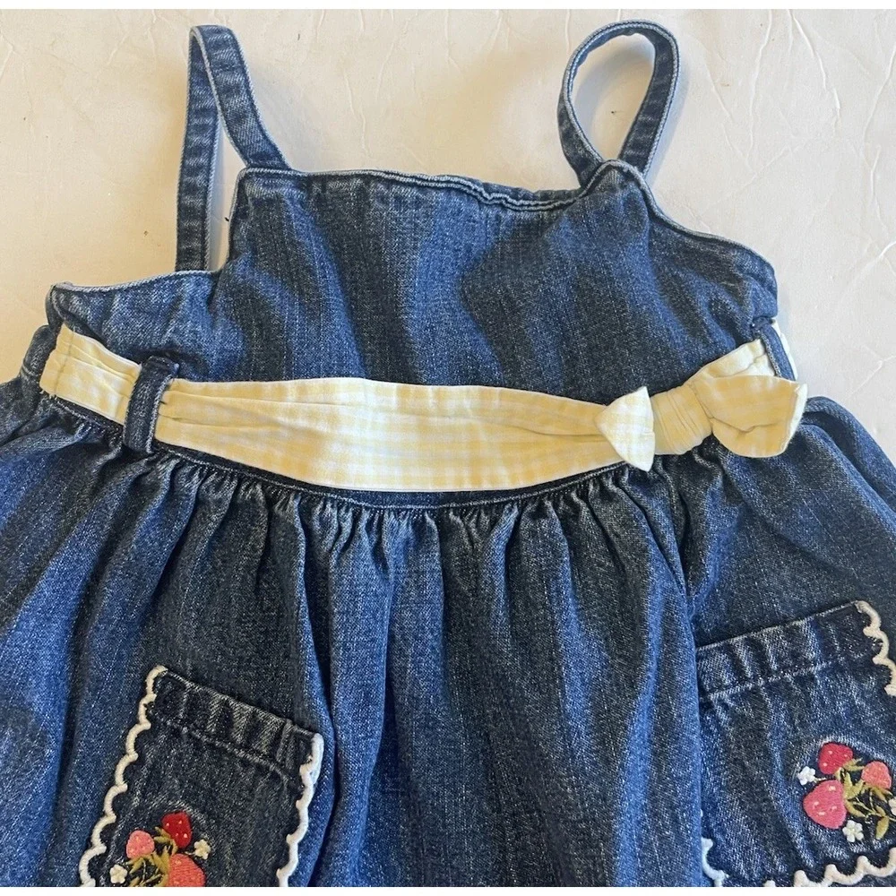 Vintage Gymboree Strawberry Patch Denim Jumper Dress 2T 2004 Embroidered